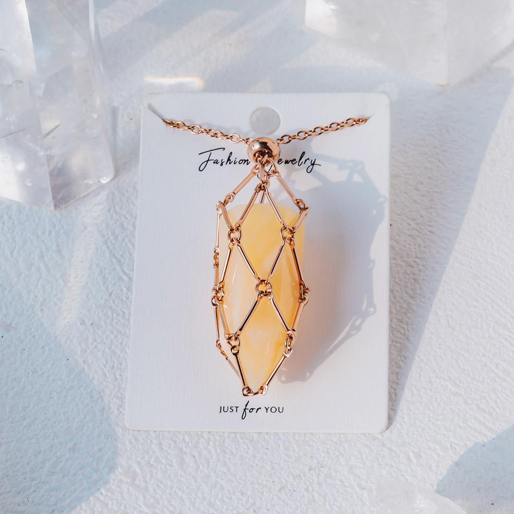 Rose Gold Net Metal Bamboo Necklace Woven Pendant