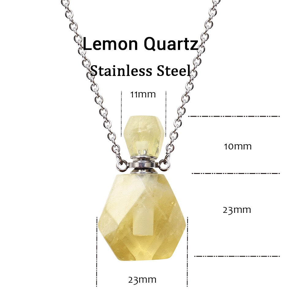 Natural Stone Perfume Bottle Pendant Stainless Steel Necklace Crystal Essential Oil Bottle Necklace Gemstone Perfume