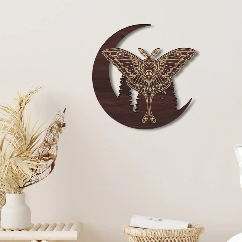 Crescent Moon Moth Wooden Wall Decor