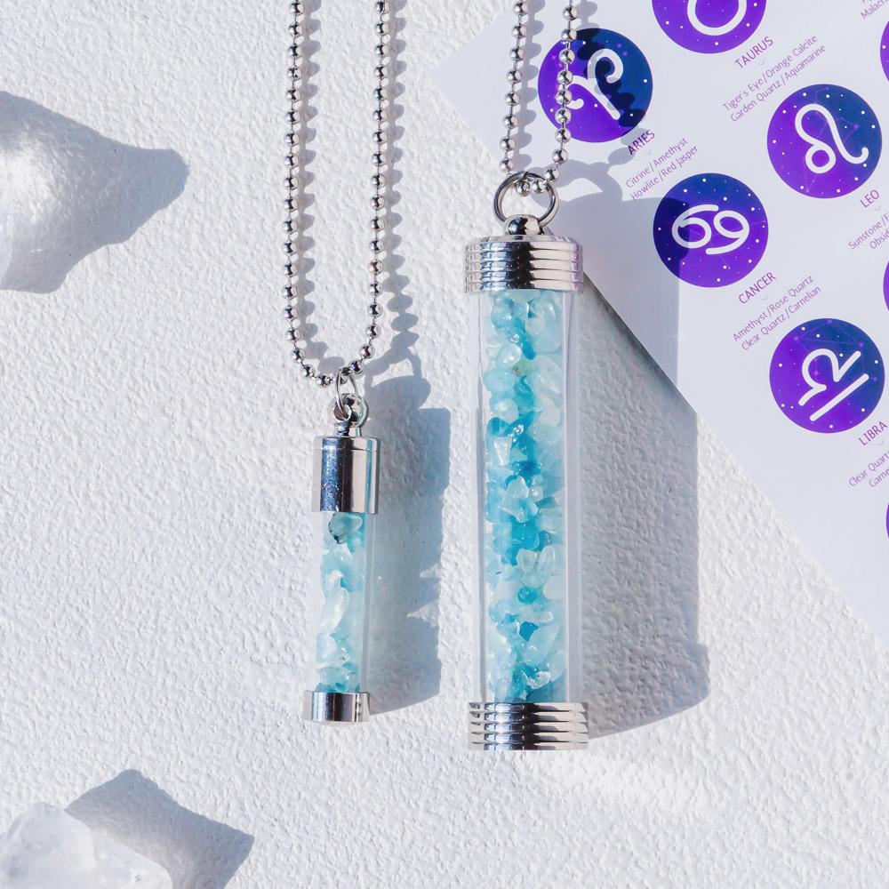 【Zodiac】Natural Crystal Chips Wishing Bottle Necklace