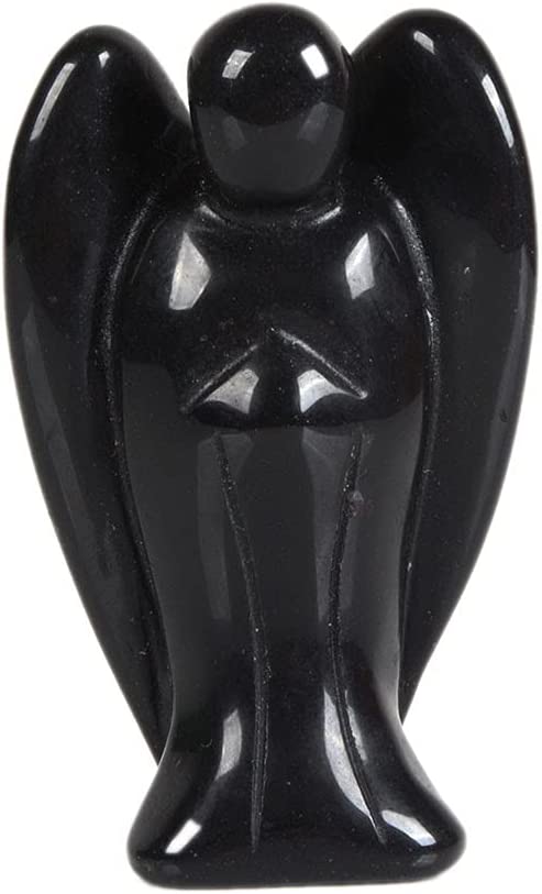 Justinstones Carved Black Obsidian Gemstone Peace Angel Pocket Guardian Angel Healing Statue 2 inch