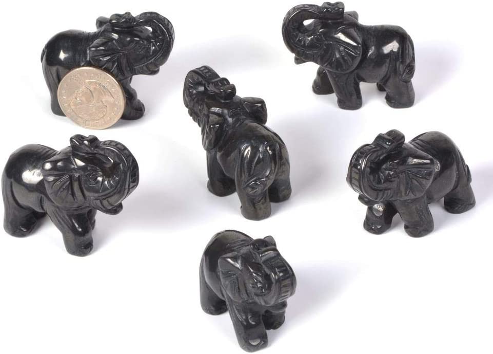 Justinstones Carved Natural Black Obsidian Gemstone Elephant Healing Guardian Statue Figurine Crafts 2 inch