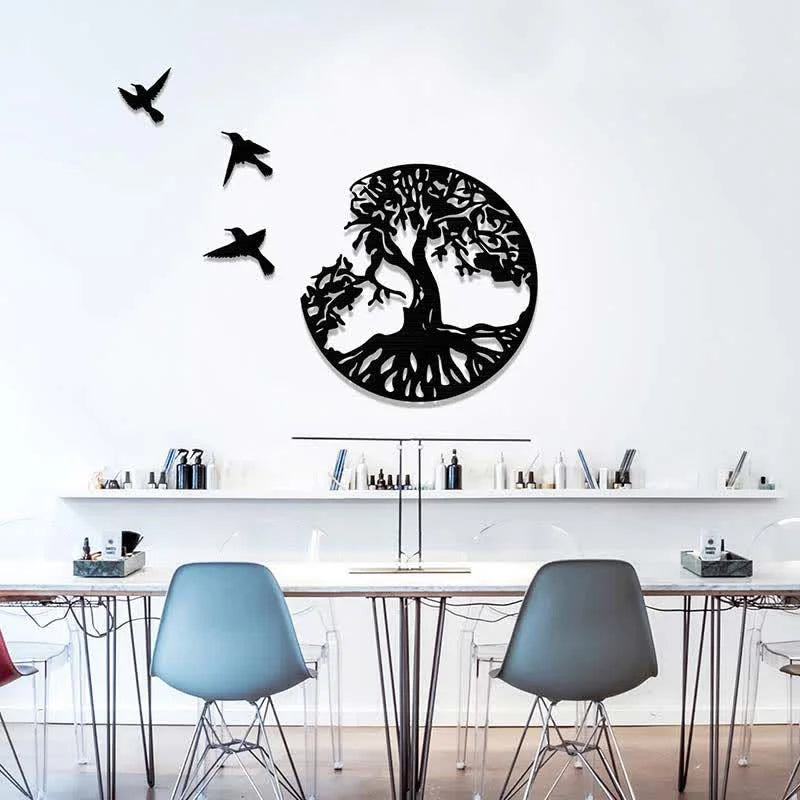 Tree of Life with Three Birds Metal Wall Decor