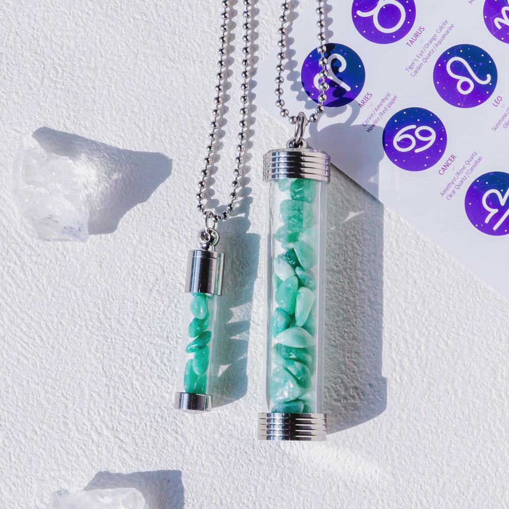 【Zodiac】Natural Crystal Chips Wishing Bottle Necklace