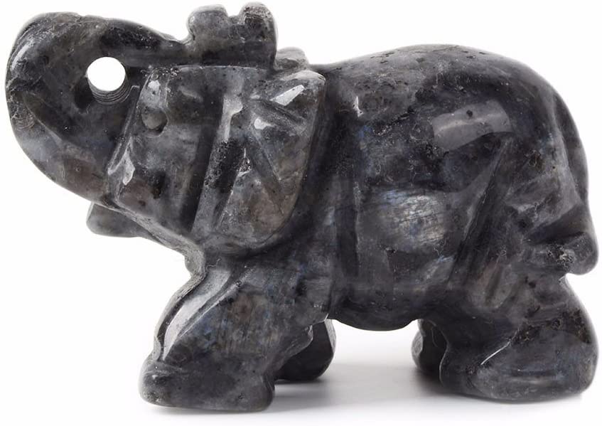 Justinstones Carved Natural Black Obsidian Gemstone Elephant Healing Guardian Statue Figurine Crafts 2 inch