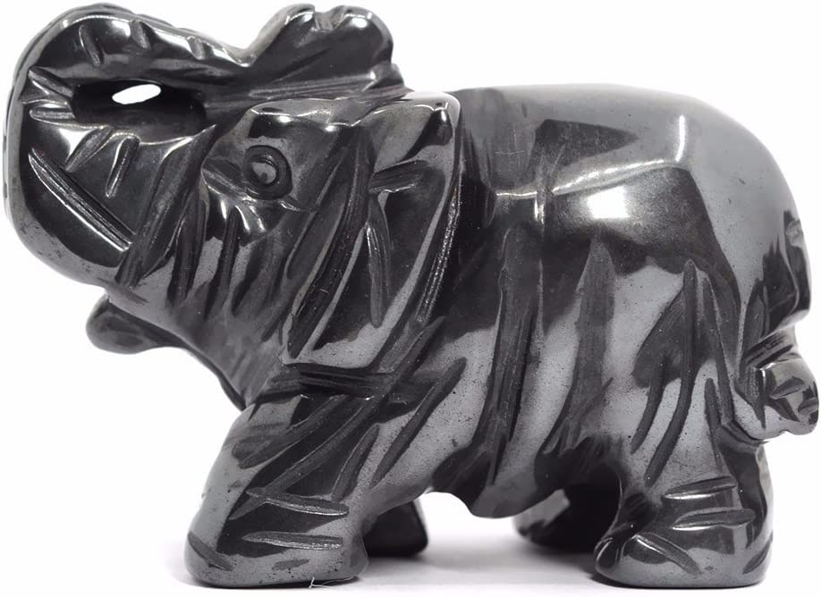 Justinstones Carved Natural Black Obsidian Gemstone Elephant Healing Guardian Statue Figurine Crafts 2 inch