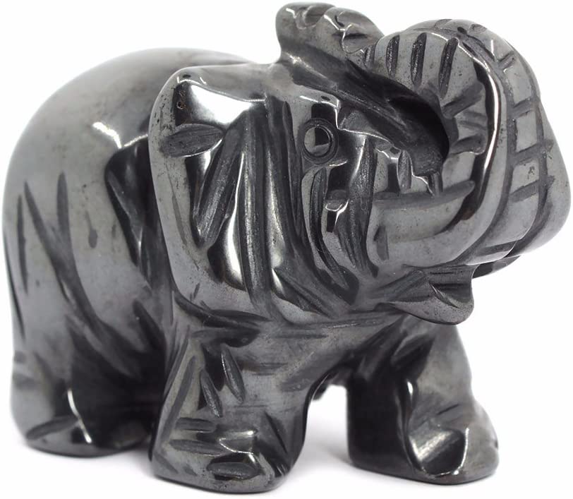 Justinstones Carved Natural Black Obsidian Gemstone Elephant Healing Guardian Statue Figurine Crafts 2 inch