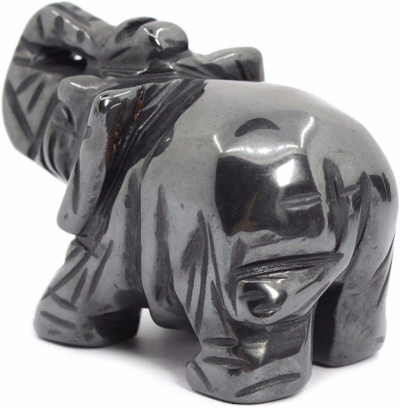 Justinstones Carved Natural Black Obsidian Gemstone Elephant Healing Guardian Statue Figurine Crafts 2 inch