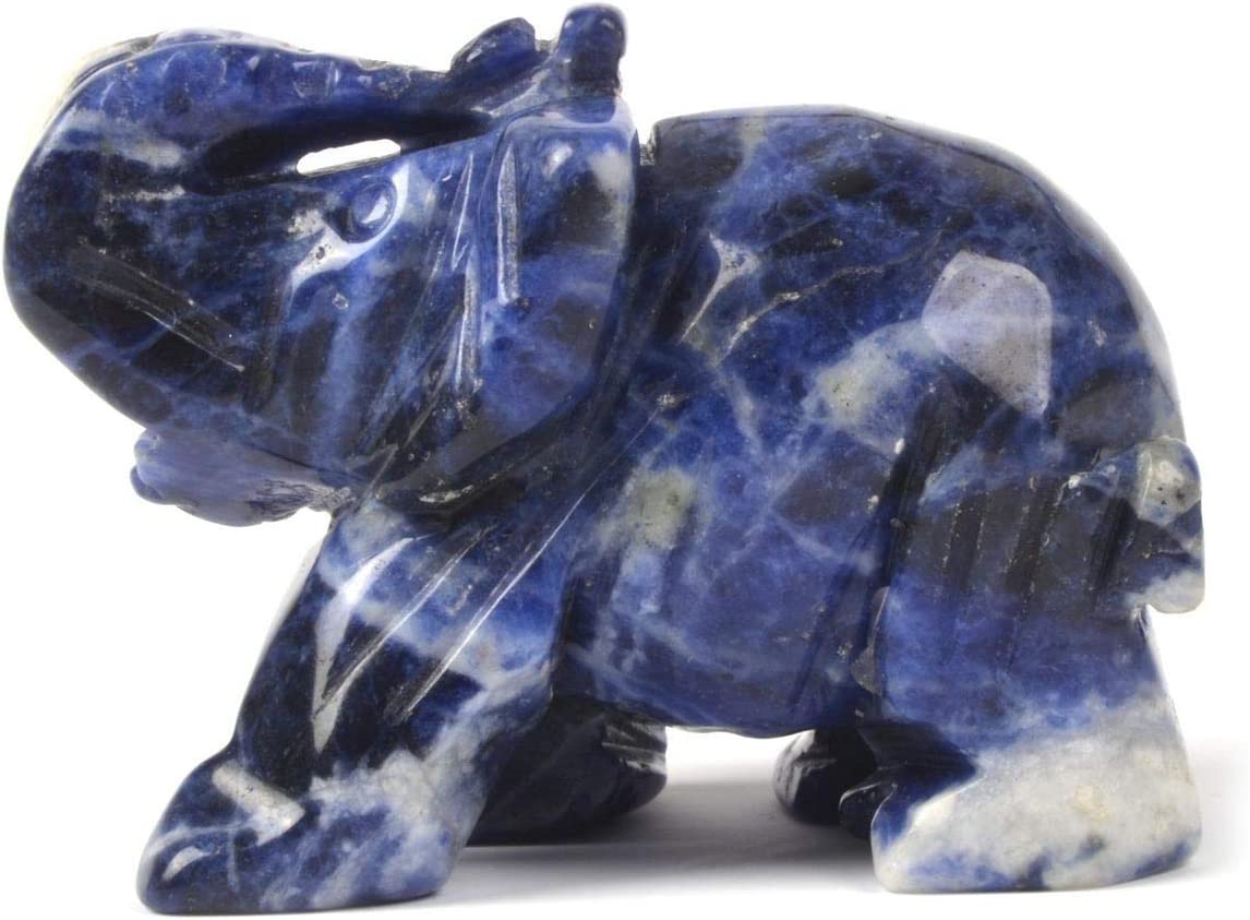 Justinstones Carved Natural Black Obsidian Gemstone Elephant Healing Guardian Statue Figurine Crafts 2 inch