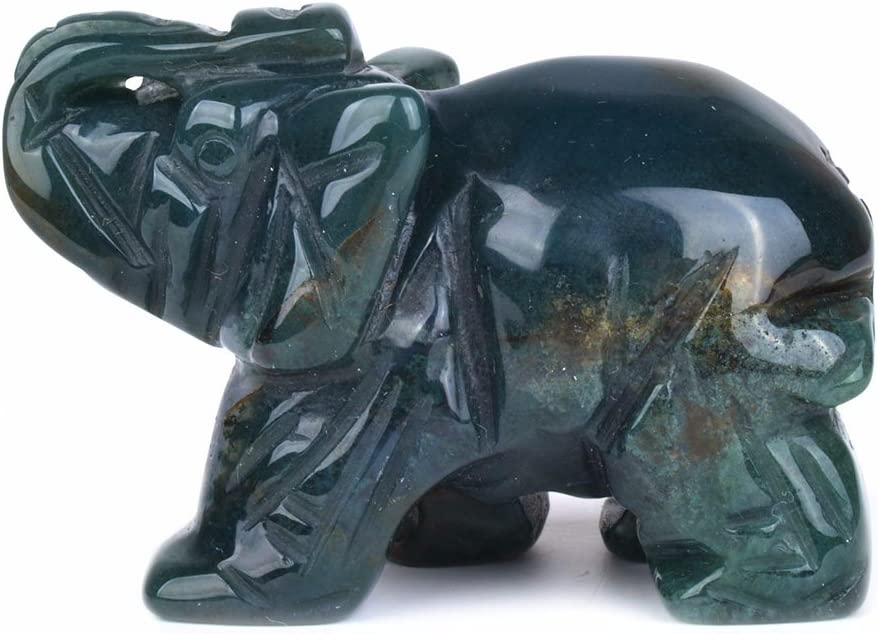 Justinstones Carved Natural Black Obsidian Gemstone Elephant Healing Guardian Statue Figurine Crafts 2 inch