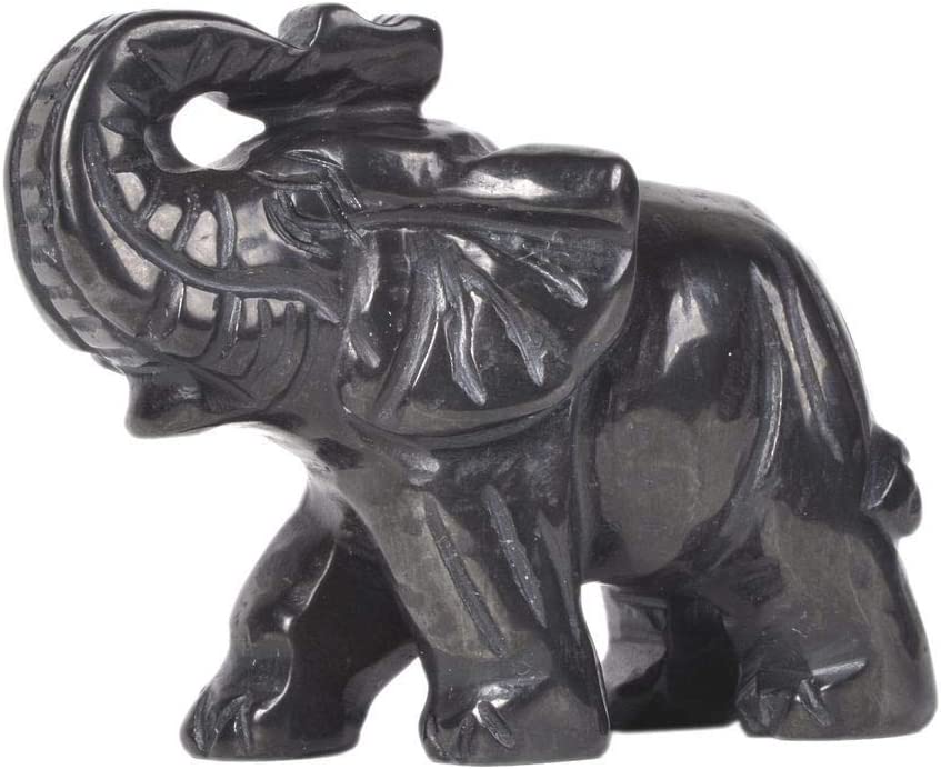 Justinstones Carved Natural Black Obsidian Gemstone Elephant Healing Guardian Statue Figurine Crafts 2 inch