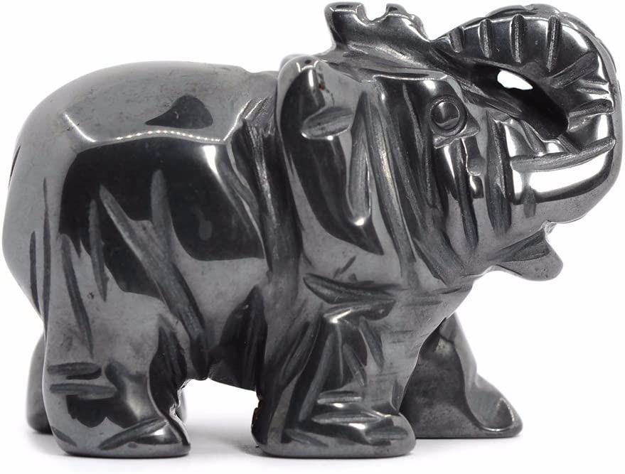 Justinstones Carved Natural Black Obsidian Gemstone Elephant Healing Guardian Statue Figurine Crafts 2 inch