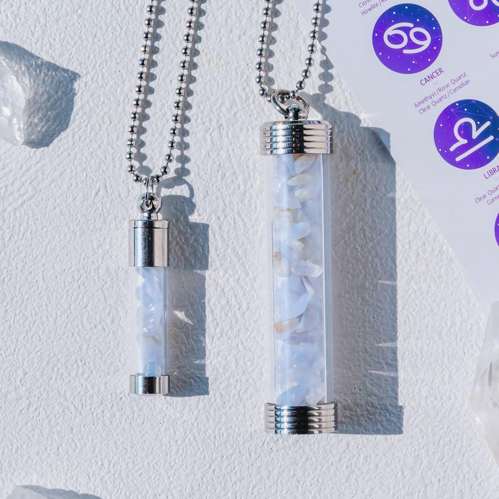 【Zodiac】Natural Crystal Chips Wishing Bottle Necklace