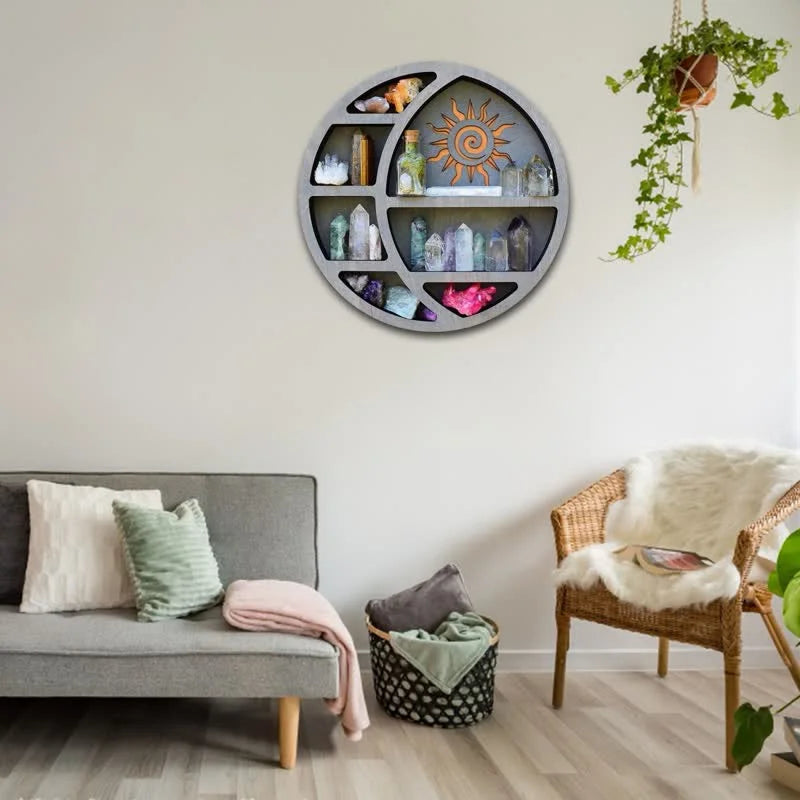 Round-shaped Crescent Moon & Sun Crystal Shelf