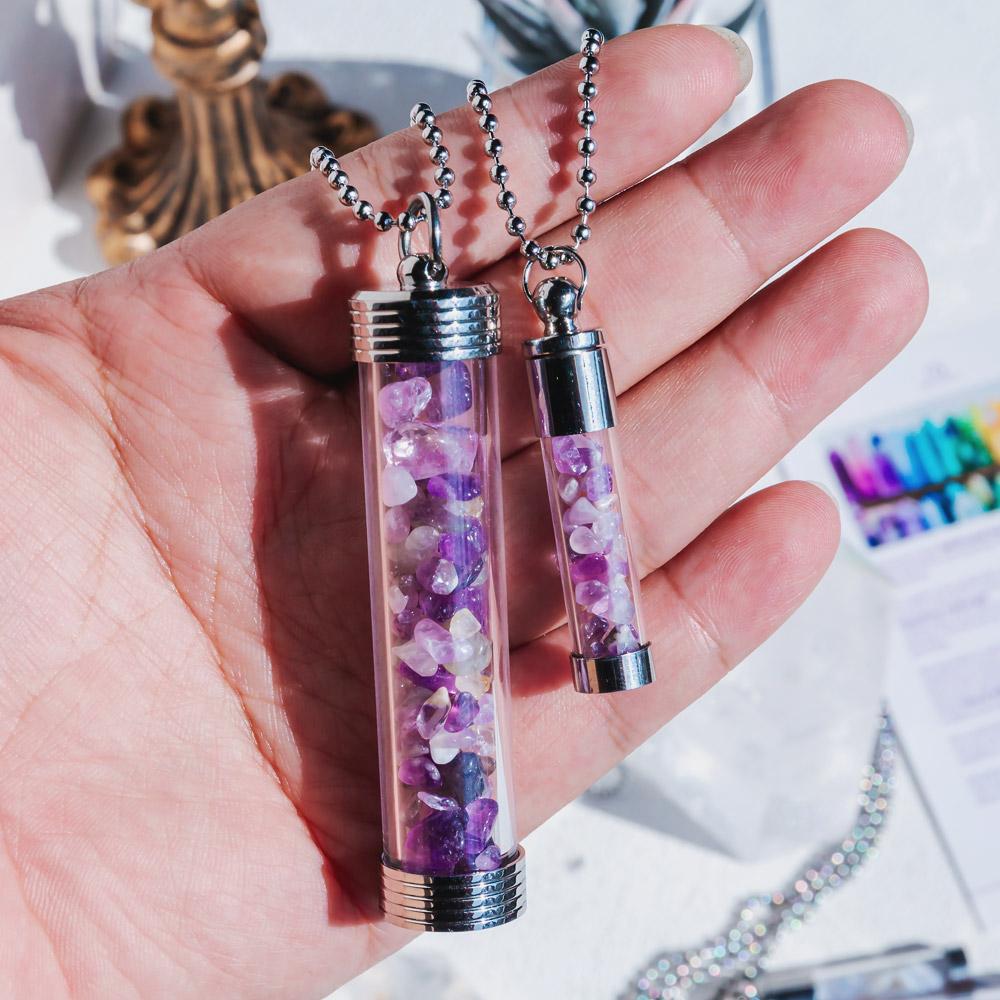 【Zodiac】Natural Crystal Chips Wishing Bottle Necklace