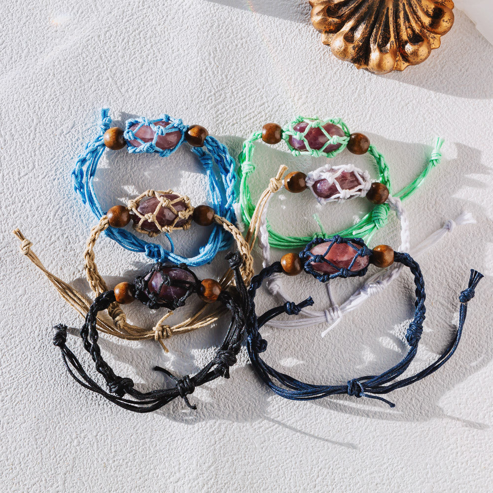 【Cord Bracelet】Natural Crystal Cage Bracelet