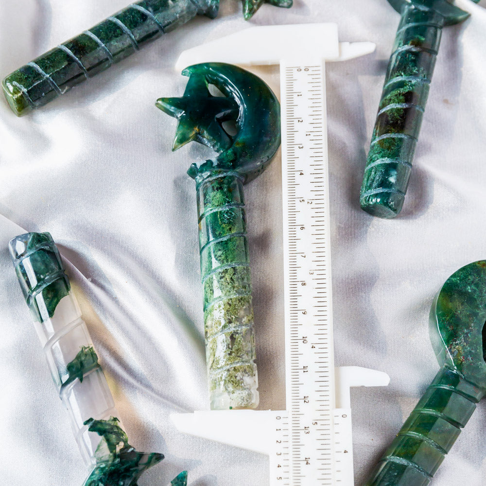 Moss agate moon wand