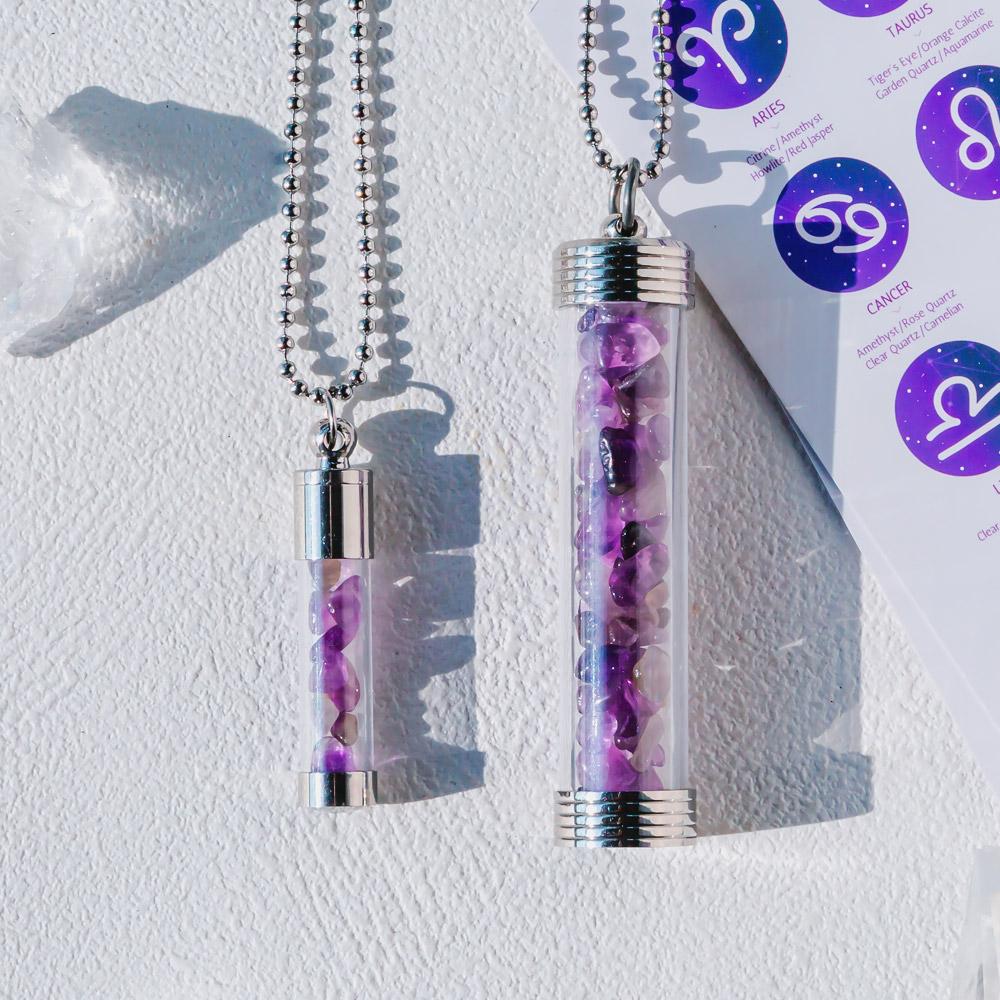 【Zodiac】Natural Crystal Chips Wishing Bottle Necklace