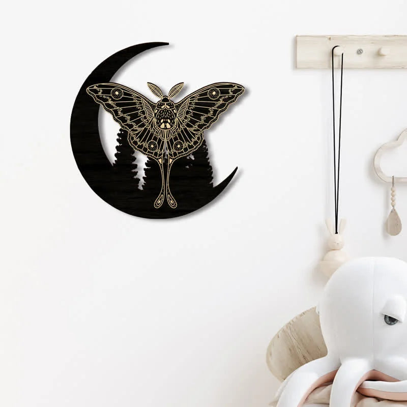 Crescent Moon Moth Wooden Wall Decor