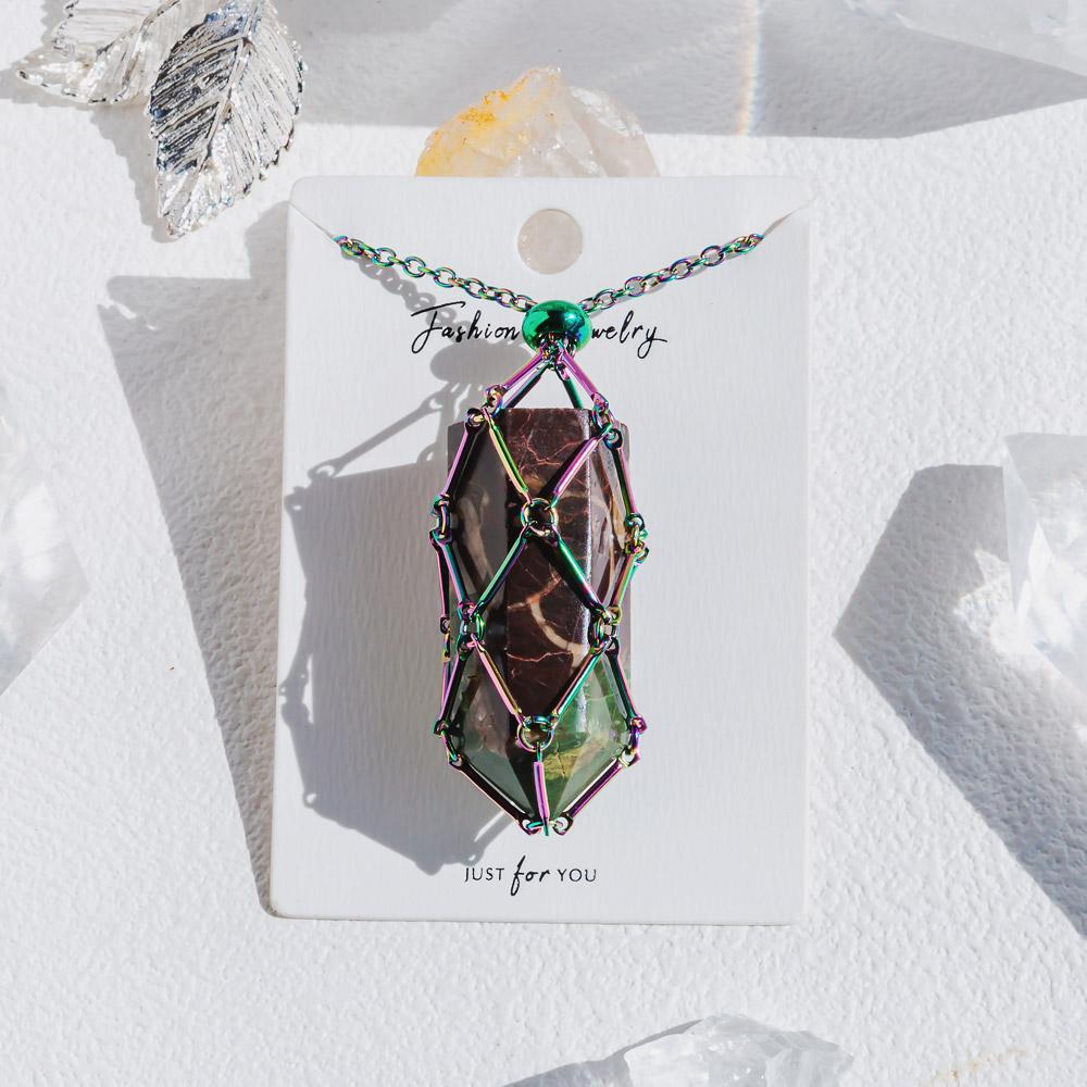 Aura Net Metal Bamboo Necklace Woven Pendant