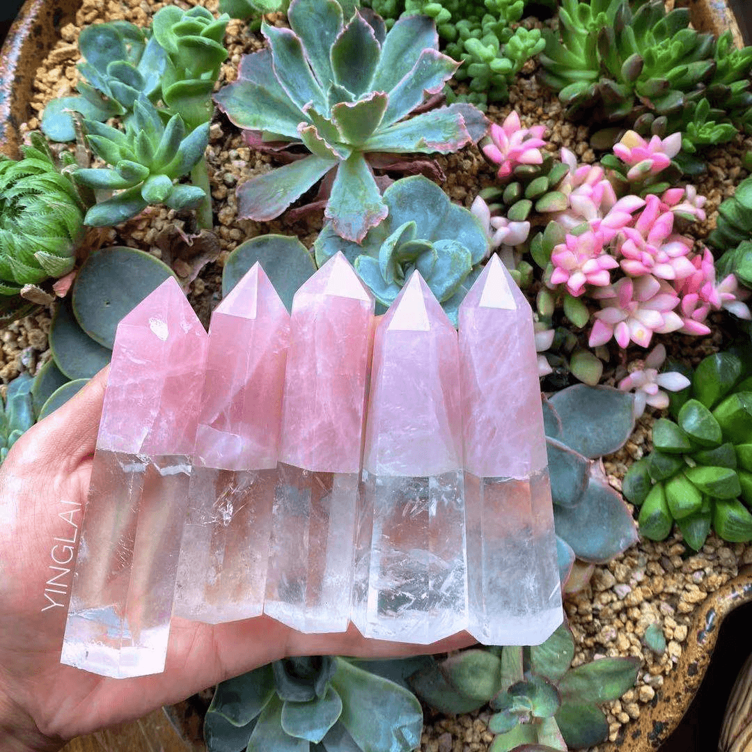 Clear quartz splicing rose quartz point