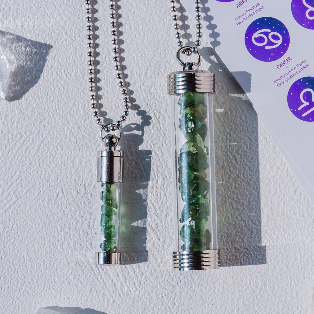 【Zodiac】Natural Crystal Chips Wishing Bottle Necklace