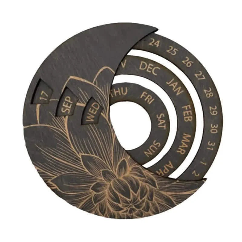 Circle Wooden Crescent Moon Perpetual Calendar Wall Decor