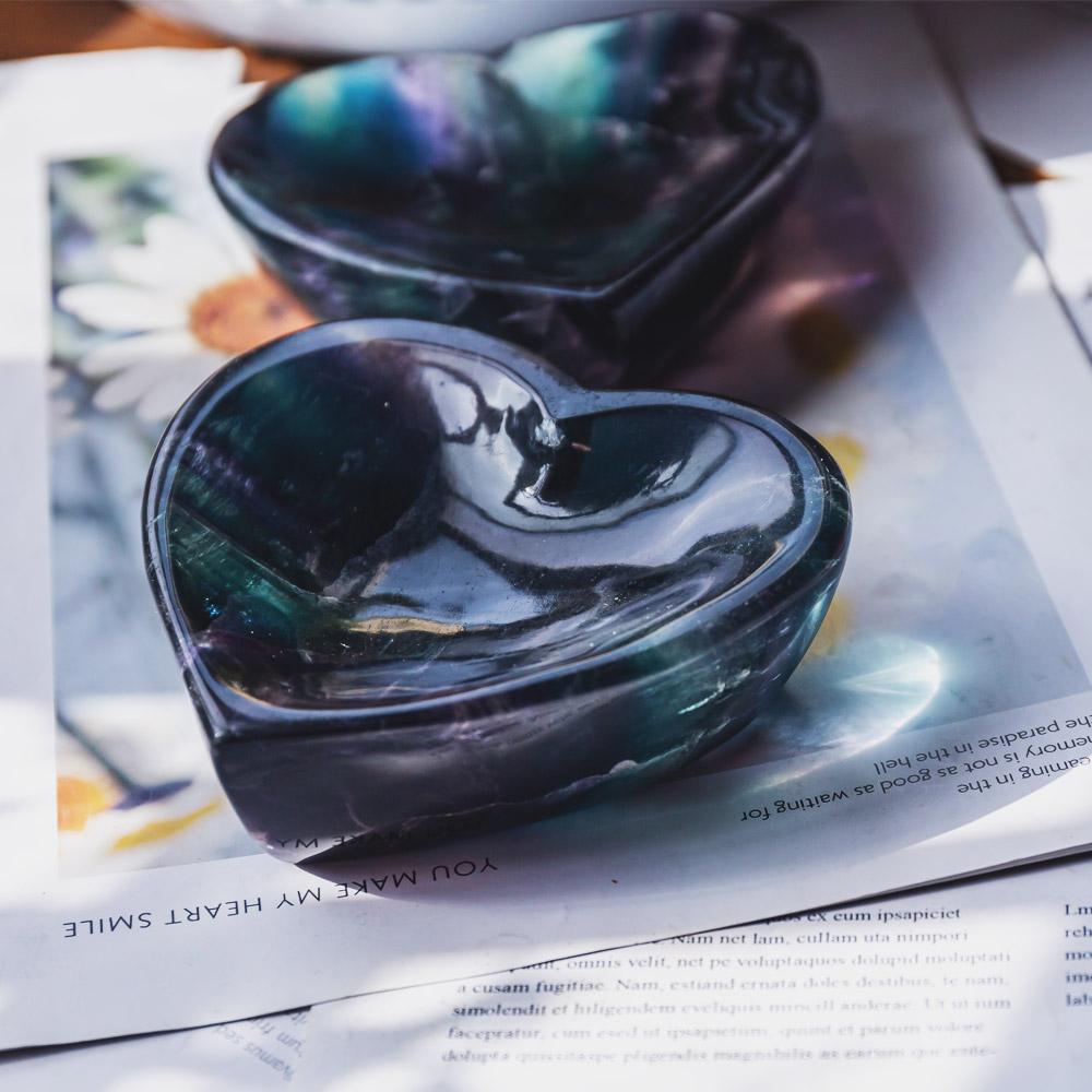 Rainbow fluorite heart bowl