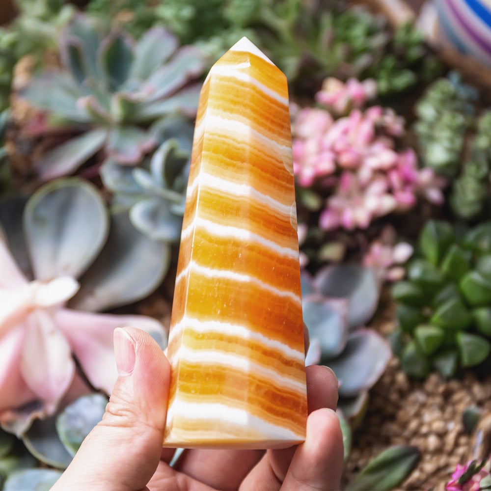 Banding Orange Calcite Tower Medium Size