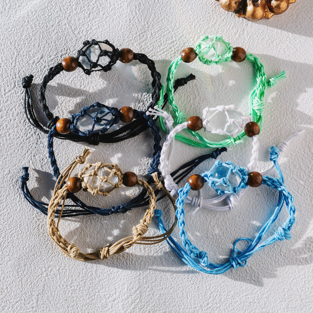 【Cord Bracelet】Natural Crystal Cage Bracelet