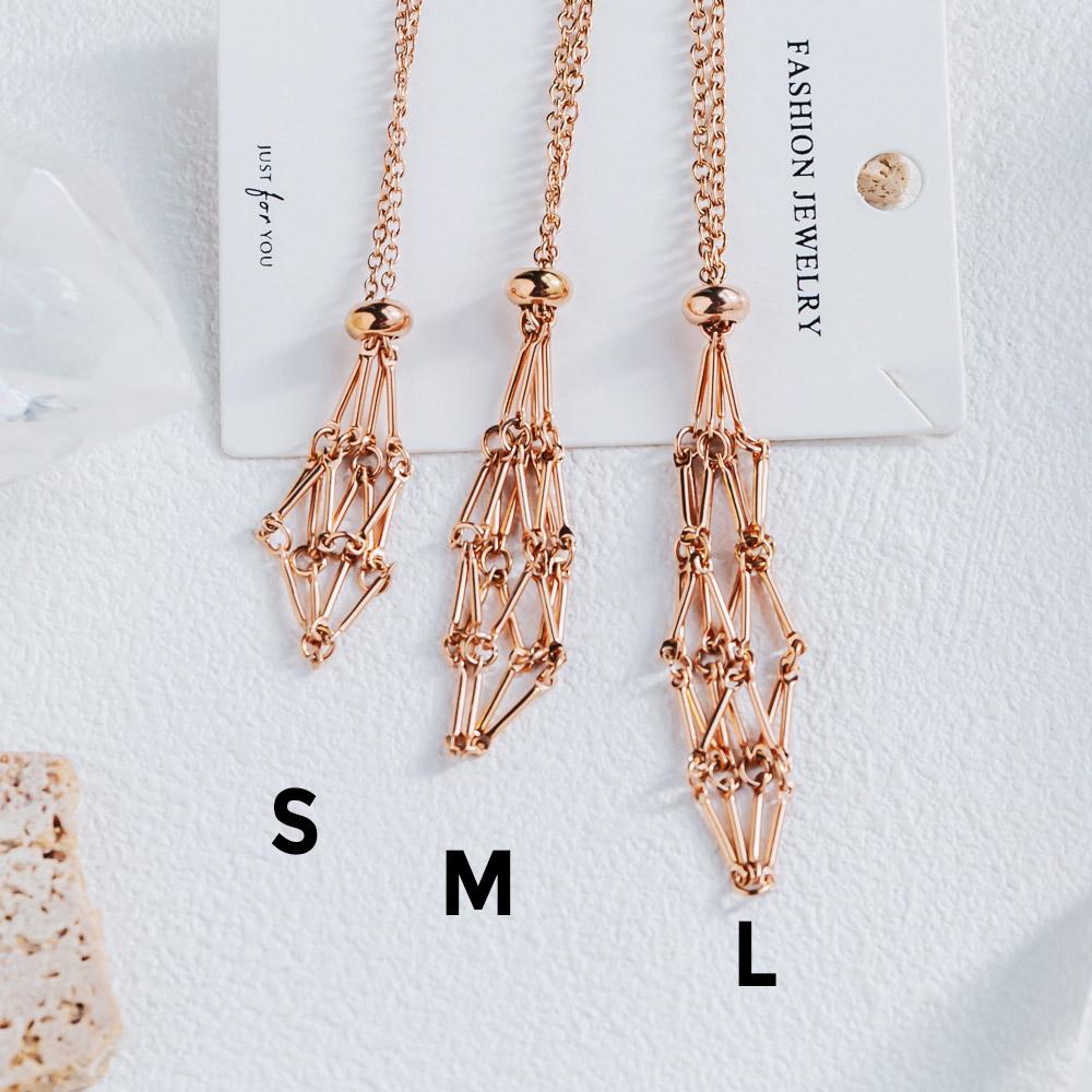 Rose Gold Net Metal Bamboo Necklace Woven Pendant