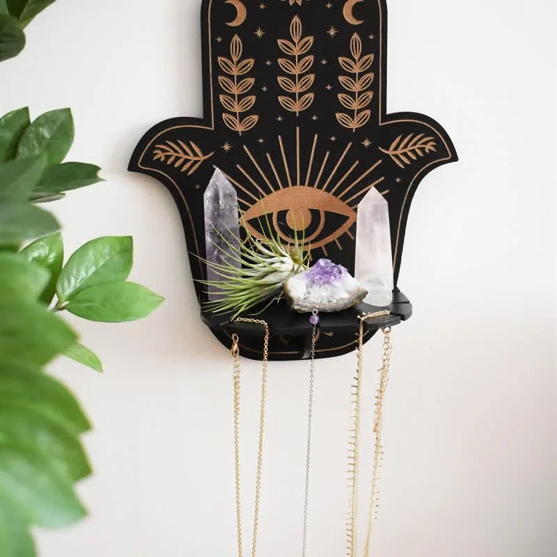 Hamsa Hand Floral Sun and Moon Altar Crystal Shelf