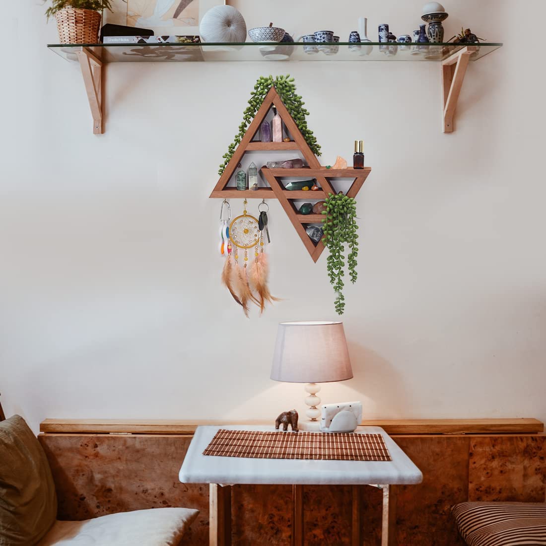 Moon Phase Triangle Shelf with Hooks