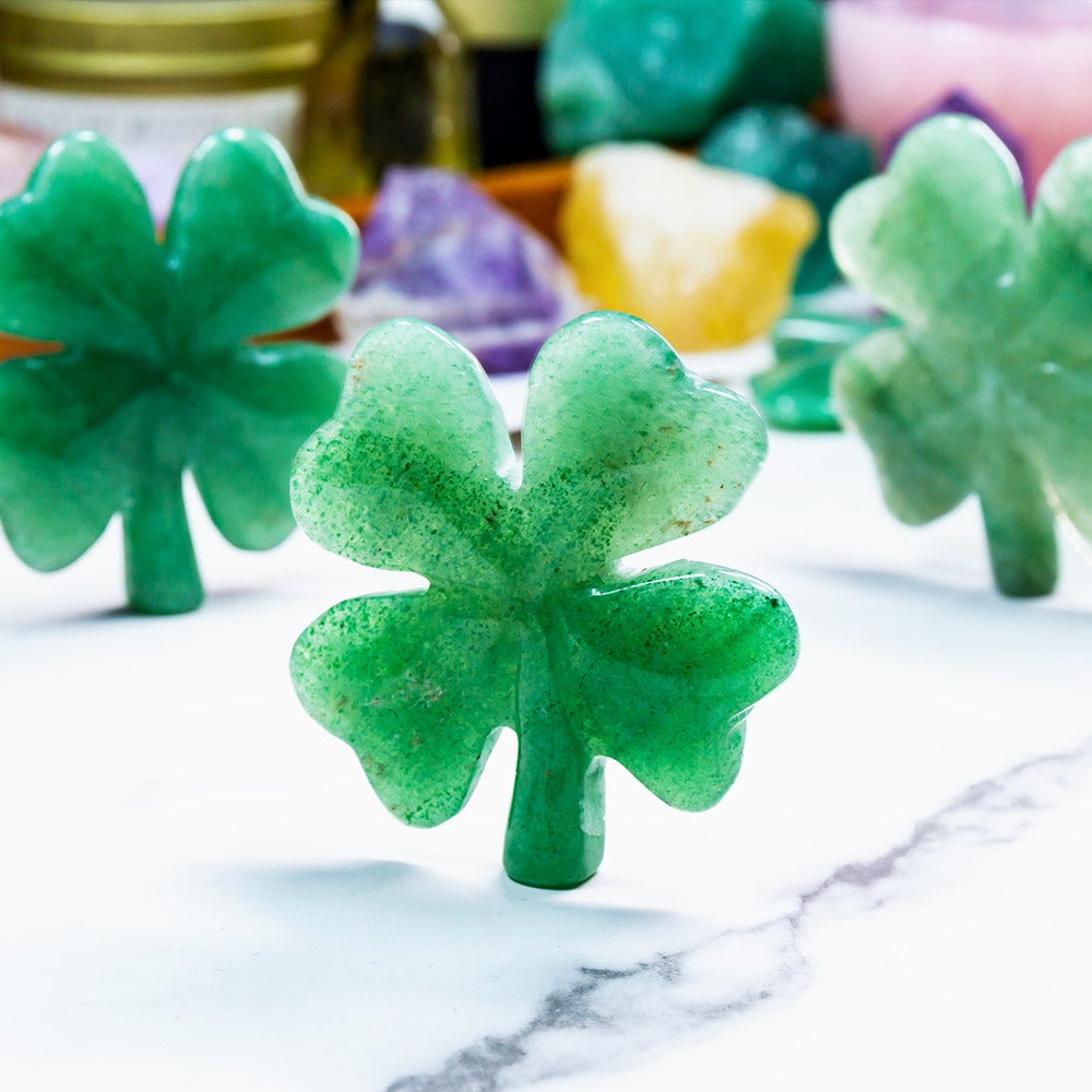 Green Strawberry Quartz  Four Leaf Clover