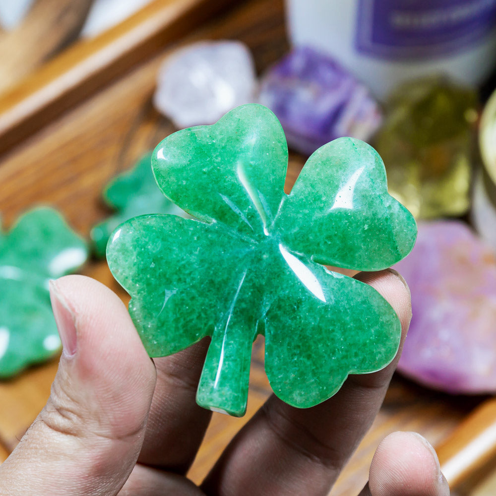 Green Strawberry Quartz  Four Leaf Clover