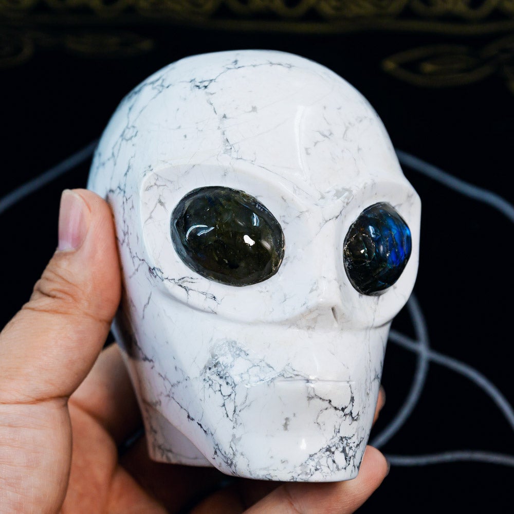 Howlite Alien Skull With Labradorite Eyes