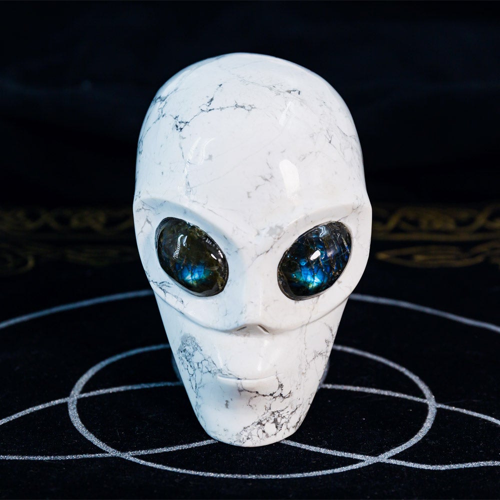 Howlite Alien Skull With Labradorite Eyes