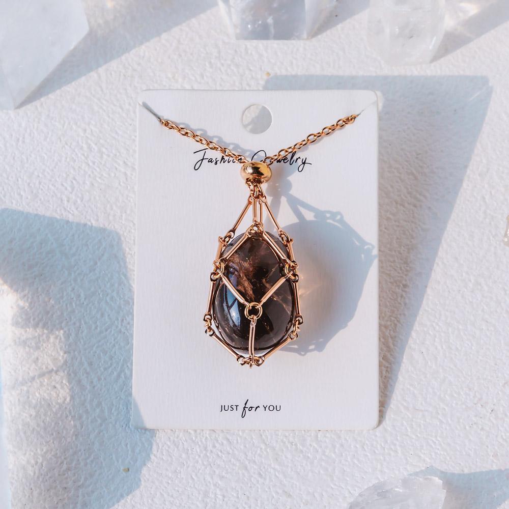 Rose Gold Net Metal Bamboo Necklace Woven Pendant