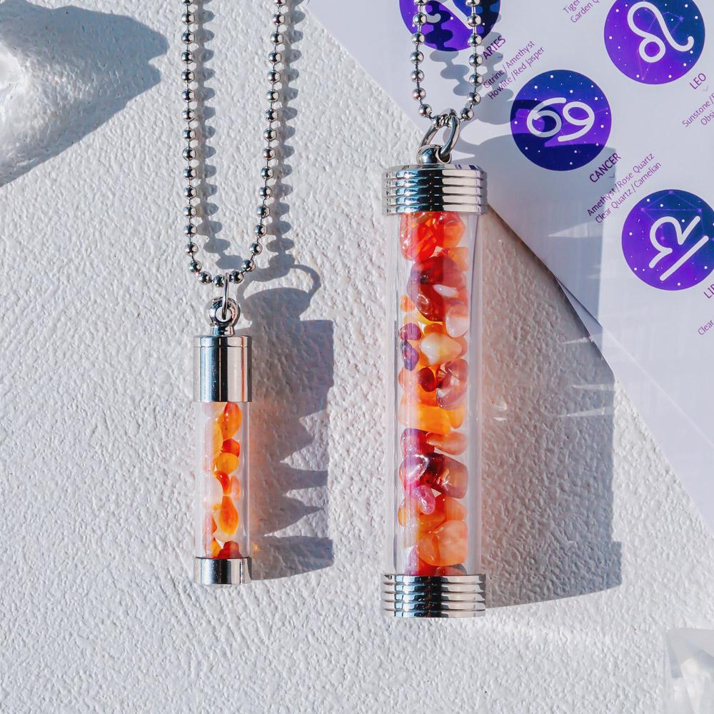 【Zodiac】Natural Crystal Chips Wishing Bottle Necklace