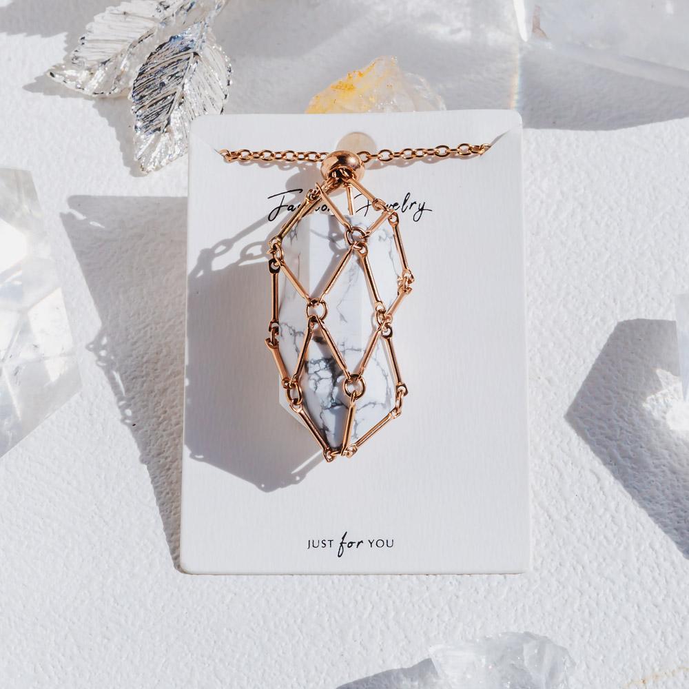 Rose Gold Net Metal Bamboo Necklace Woven Pendant