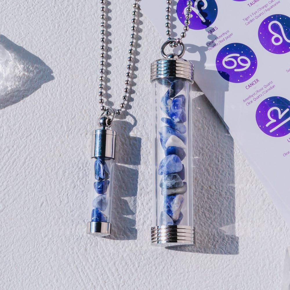 【Zodiac】Natural Crystal Chips Wishing Bottle Necklace