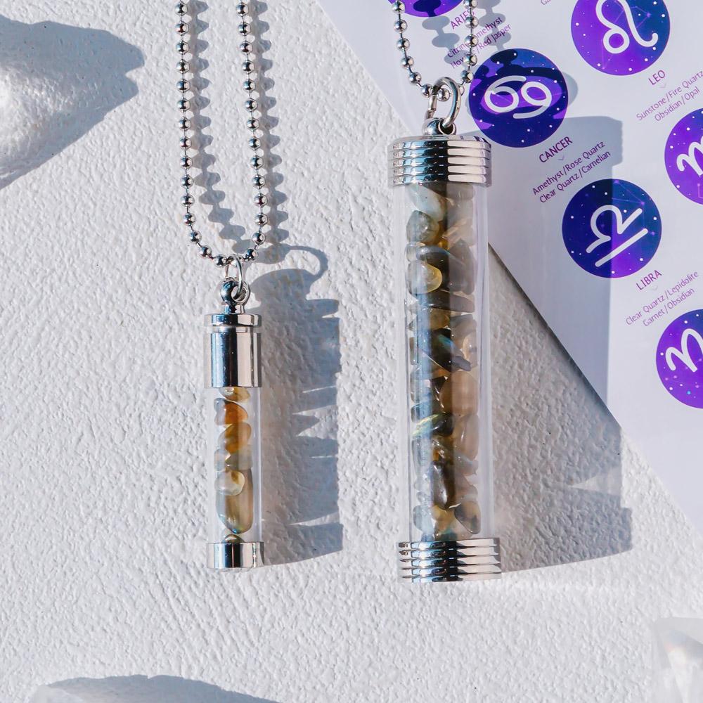 【Zodiac】Natural Crystal Chips Wishing Bottle Necklace