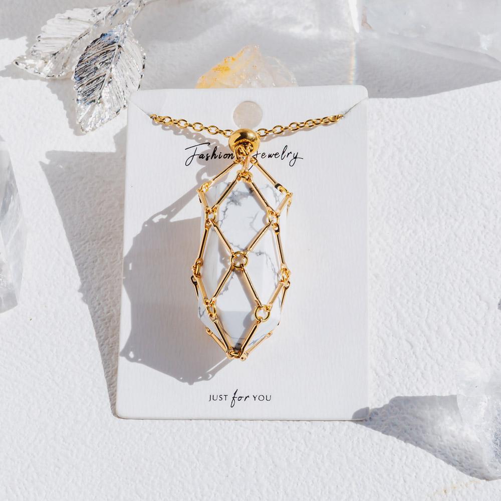 Gold Natural Crystal Net Metal Bamboo Necklace【Point/Tumbled】