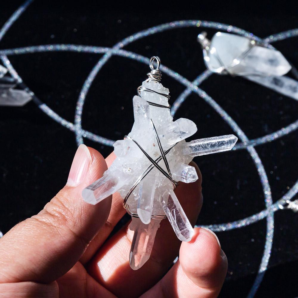 Clear quartz cluster pendant