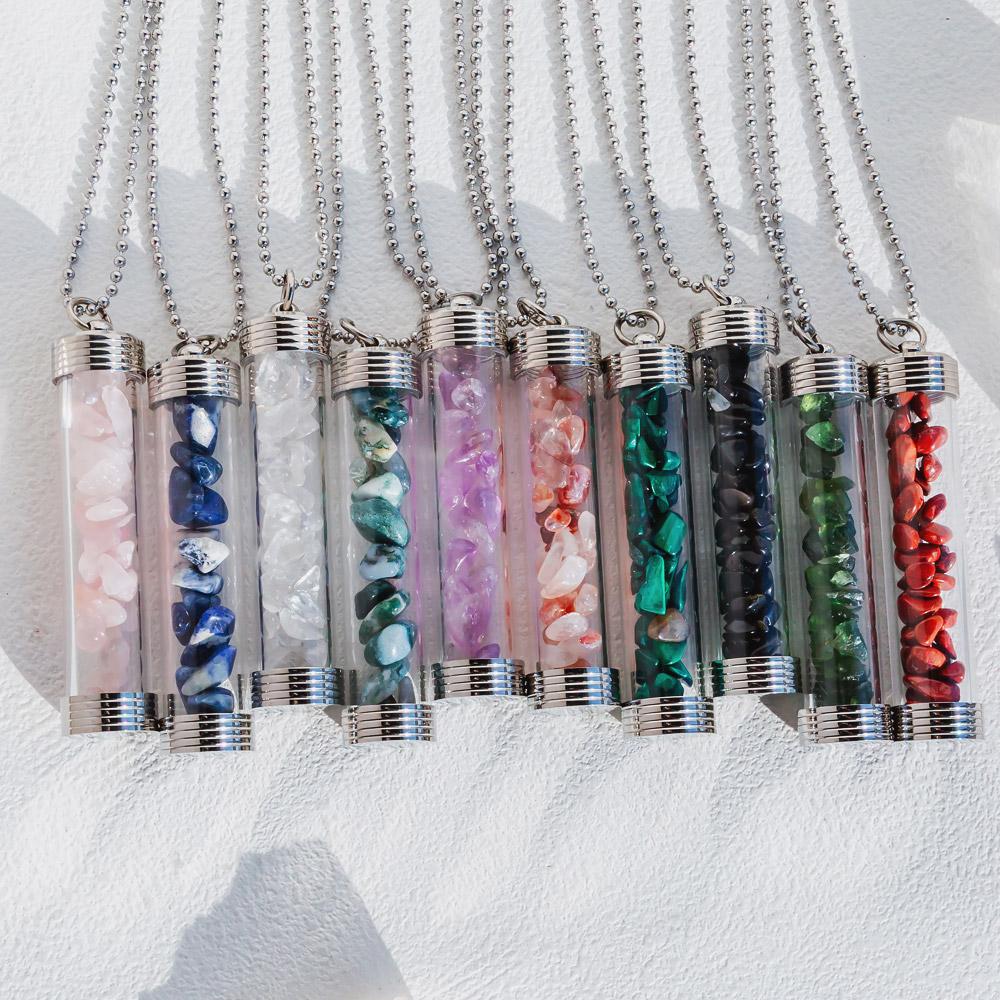 【Zodiac】Natural Crystal Chips Wishing Bottle Necklace