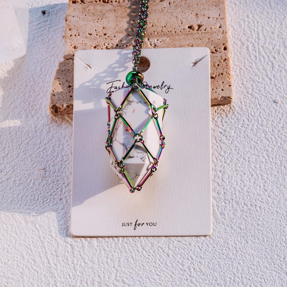 Aura Net Metal Bamboo Necklace Woven Pendant