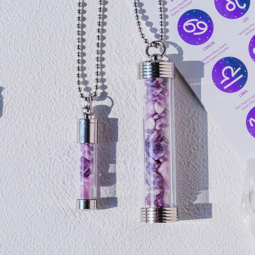 【Zodiac】Natural Crystal Chips Wishing Bottle Necklace