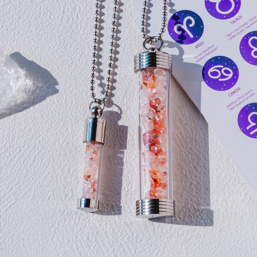 【Zodiac】Natural Crystal Chips Wishing Bottle Necklace