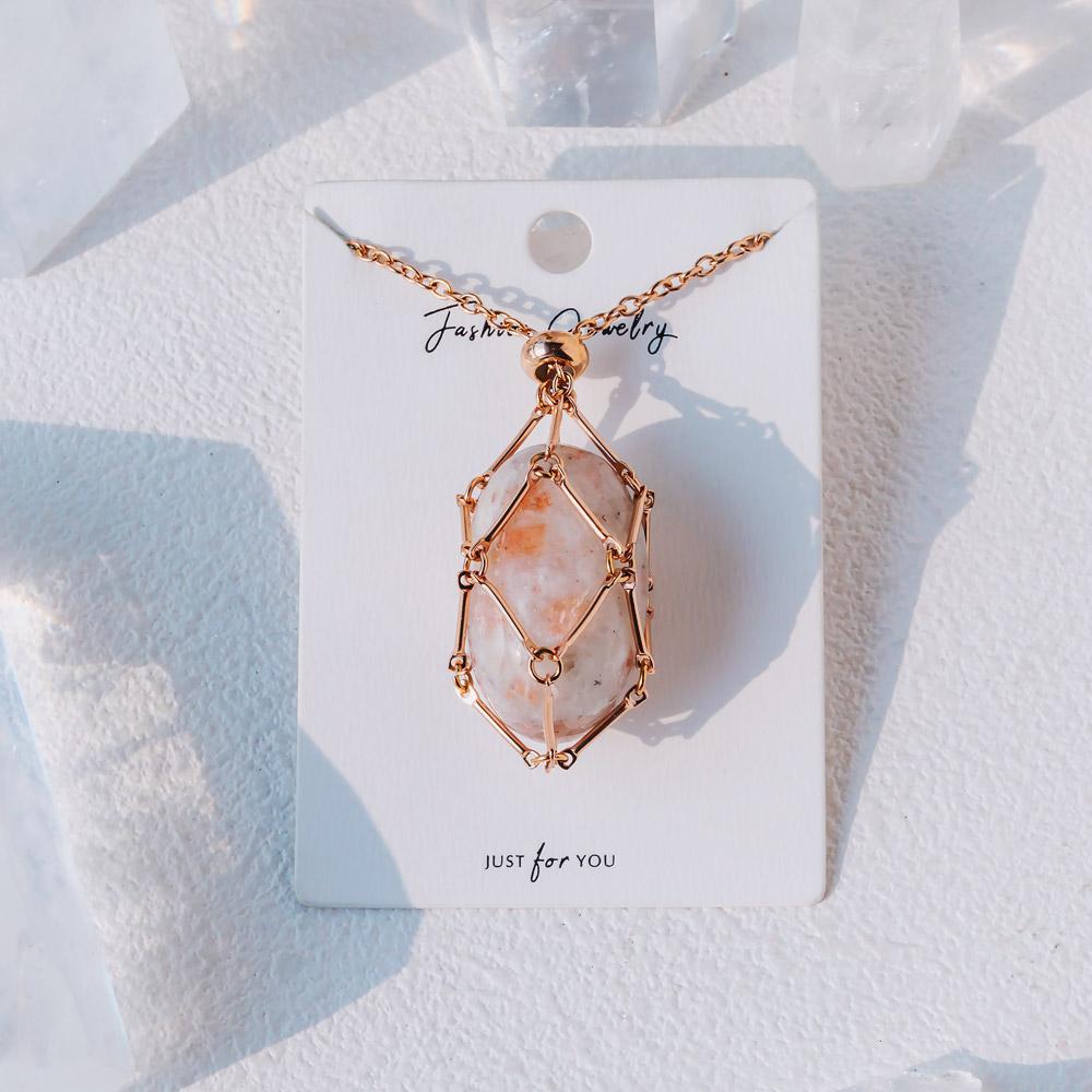 Rose Gold Net Metal Bamboo Necklace Woven Pendant