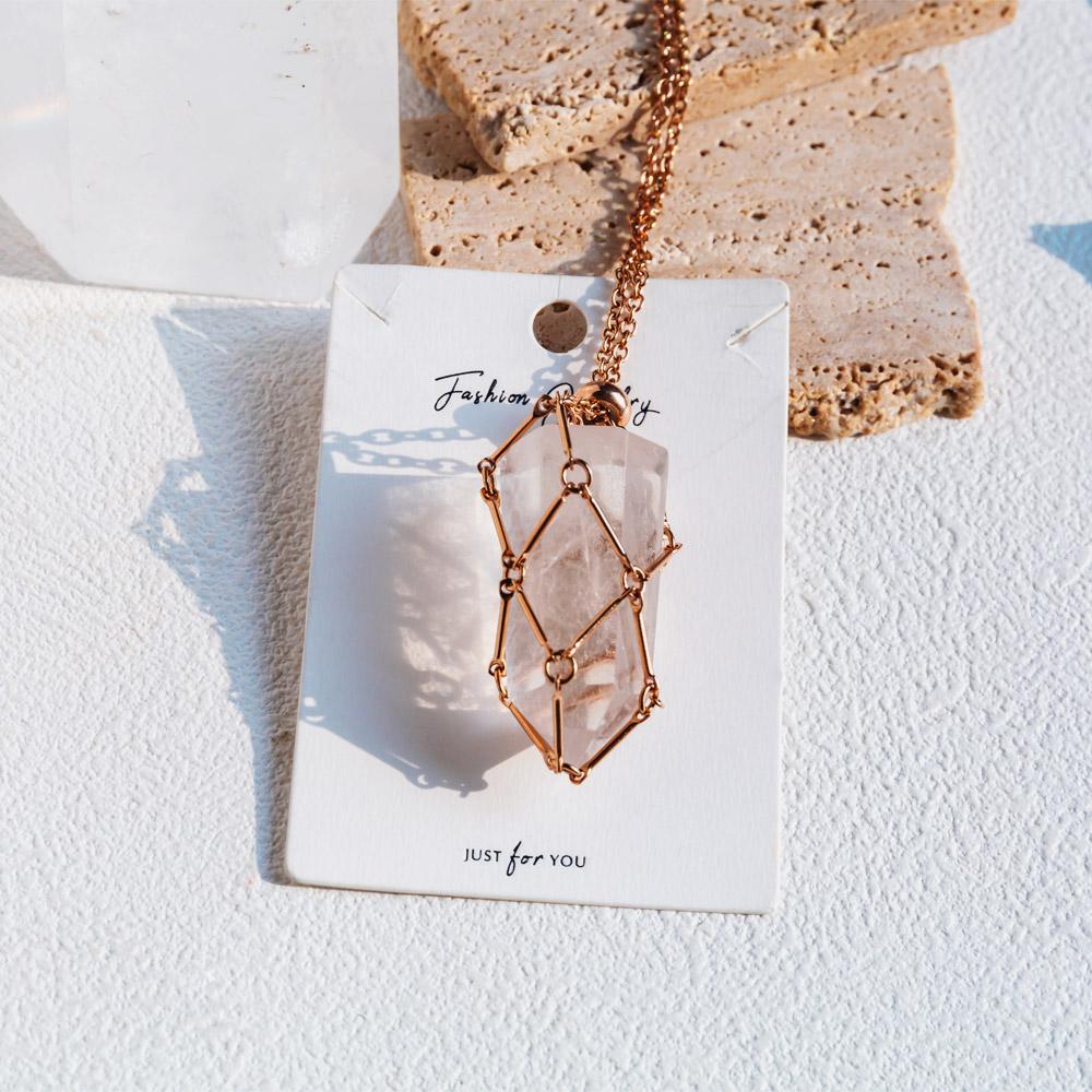 Rose Gold Net Metal Bamboo Necklace Woven Pendant